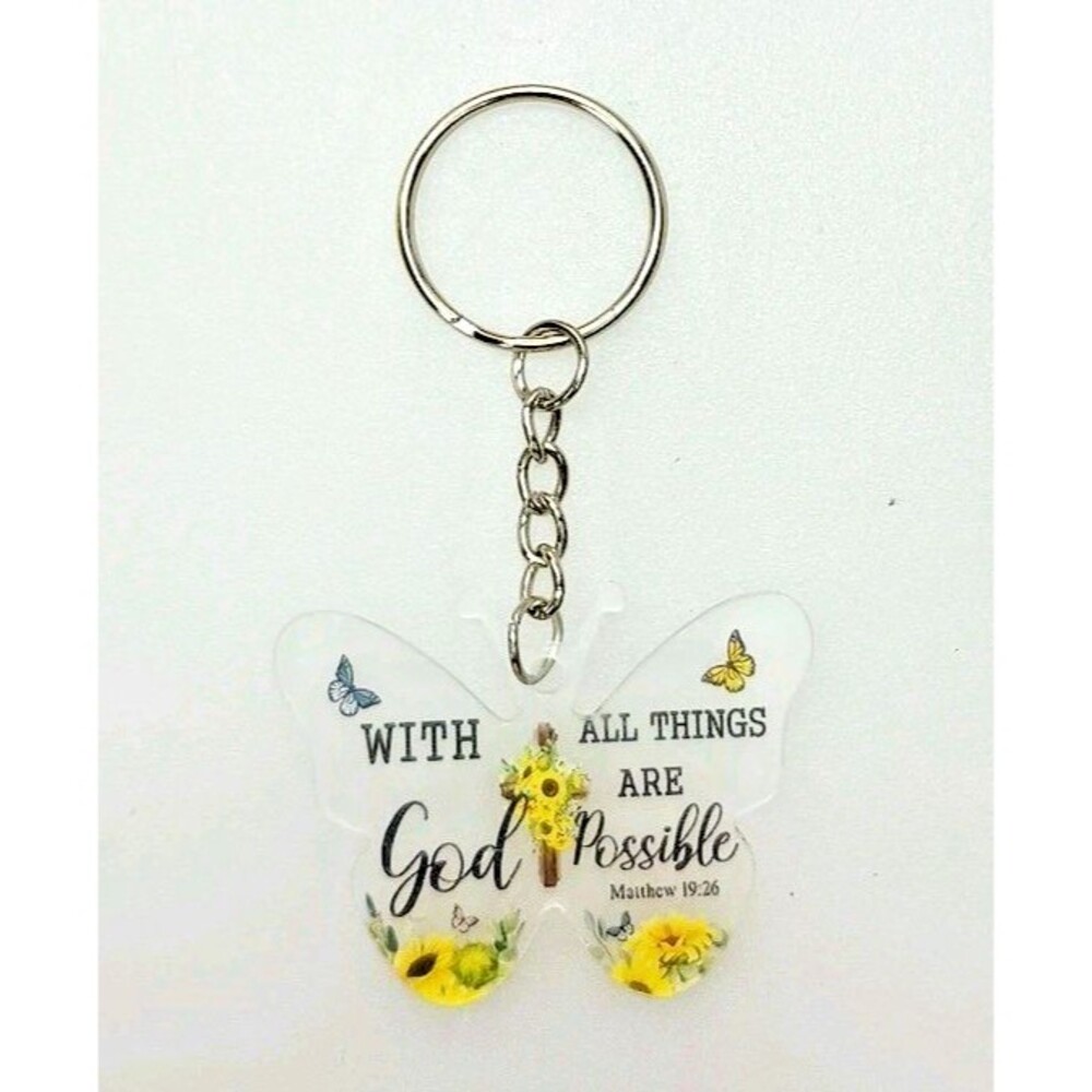 Christian Butterfly Keychain Matthew 19:26 Scripture God All Things Possible